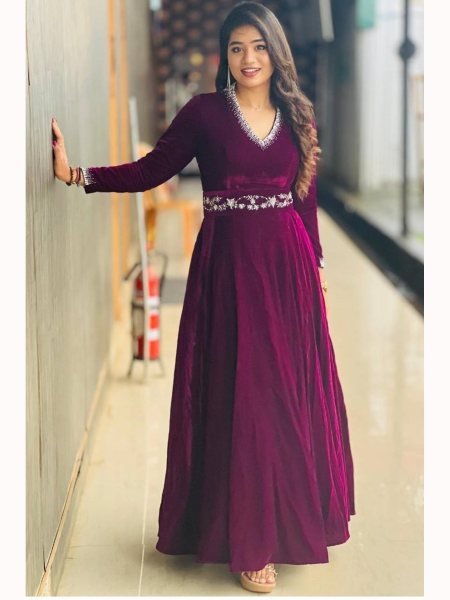 Launching New Party Wear Velvet Gown with  Heavy Embroidery Sequence Work Plus Size Kurti / Gown