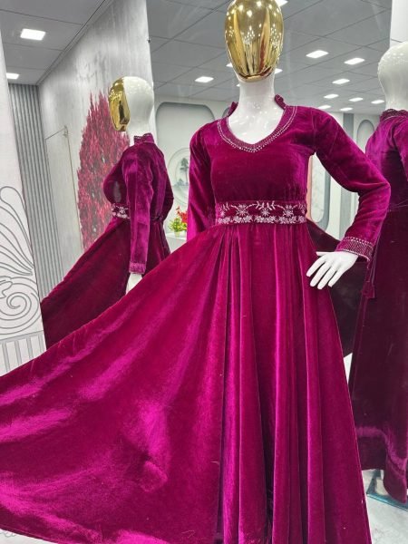 Launching New Party Wear Velvet Gown with  Heavy Embroidery Sequence Work Plus Size Kurti / Gown