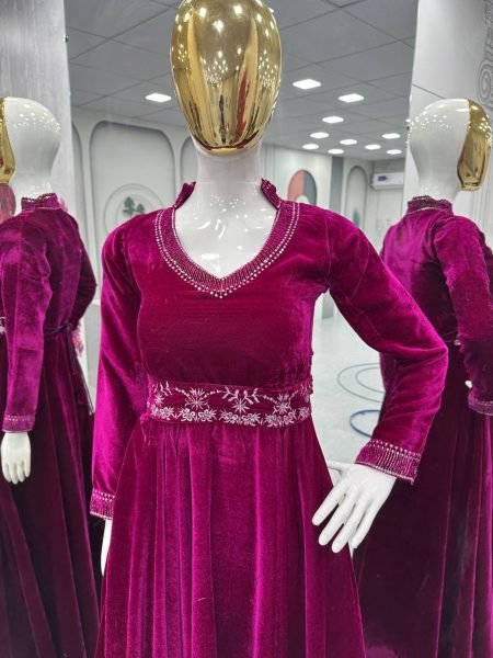 Launching New Party Wear Velvet Gown with  Heavy Embroidery Sequence Work Plus Size Kurti / Gown