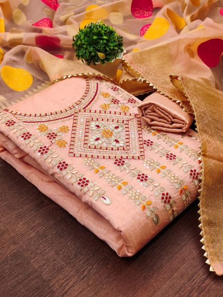 Launching New Peach Color Chanderi Dress Material Collection At Wholesale Rate  Dress Material 