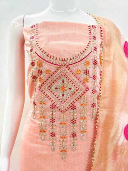 Launching New Peach Color Chanderi Dress Material Collection At Wholesale Rate  Color Set Matching Dress Material Wholesale