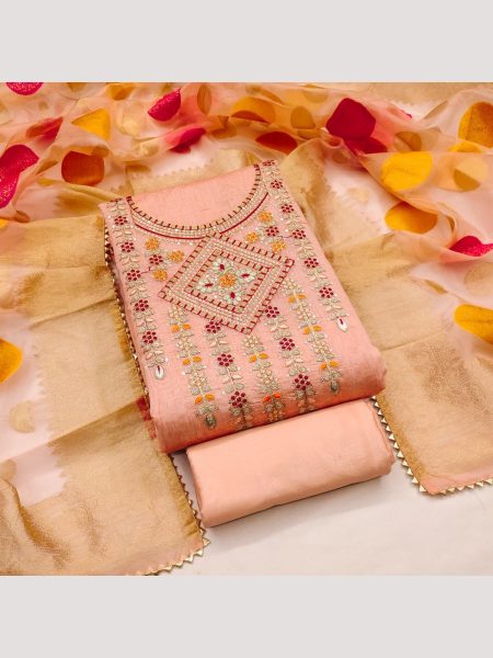 Launching New Peach Color Chanderi Dress Material Collection At Wholesale Rate  Color Set Matching Dress Material Wholesale