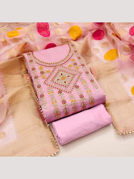 Launching New Pink Color Chanderi Dress Material Collection At Wholesale Rate  Color Set Matching Dress Material Wholesale