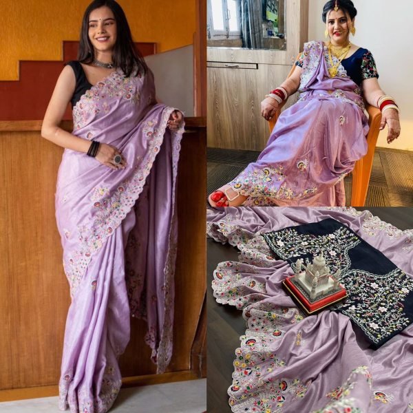 Launching New Superhit Trending Embroidered  Saree Embroidery Sarees Wholesale
