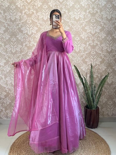 Launching Super Hit Collection Designer 9000 Velvet With Hand Work Gown With Cut Work Duppata Kurti With Dupatta Wholesale