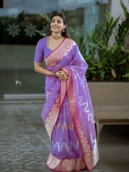 lavender banarasi soft silk saree with minimal design perfect for weddings  Banarasi Saree Wholesale