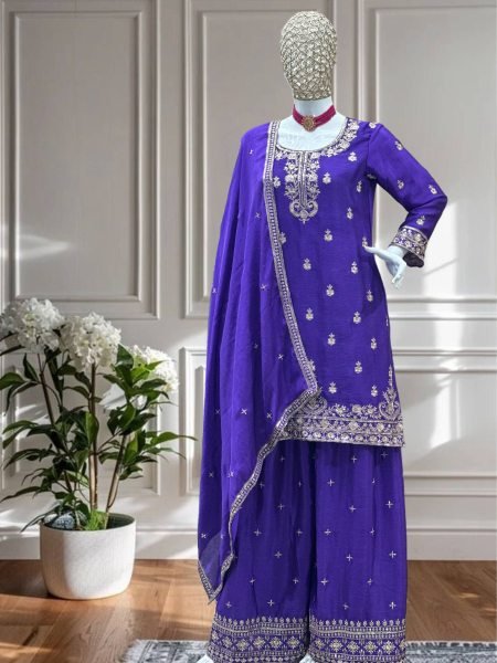 Lavender Bloom Chinon Kurti Set with Sequin Detailing Perfect for Wedding Style Look Ready To Wear Suit