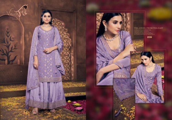 lavender chinon palazzo salwar suit vouch noor mahal vol 4 party wear for women Designer Plazzo Salwar Suits Wholesale