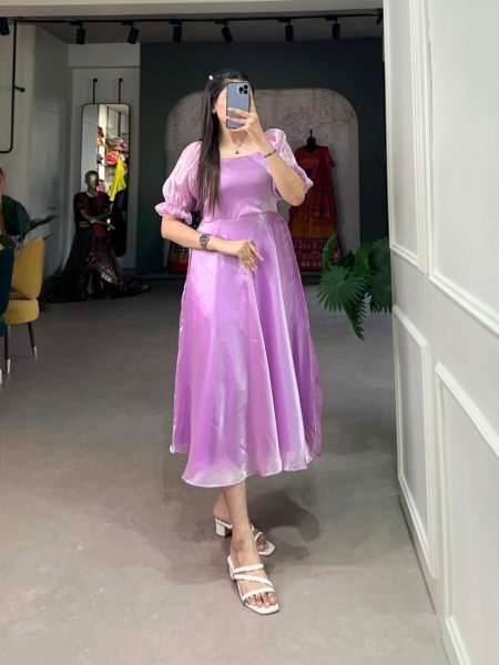 Lavender Color Burberry Silk Ready Made Gown with Micro Cotton Lining and 4-Meter Flair Tunics kurti