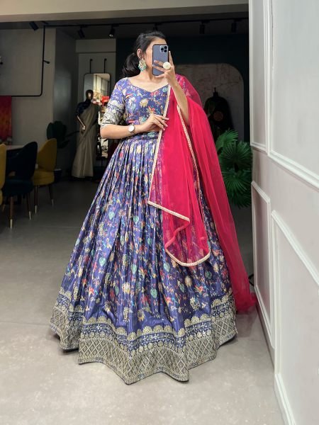 Lavender Color Digital Printed Sequins And Embroider Work Chinon Weeding Lehenga Choli Designer Lehenga Choli
