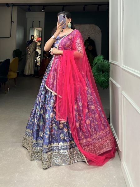 Lavender Color Digital Printed Sequins And Embroider Work Chinon Weeding Lehenga Choli Designer Lehenga Choli
