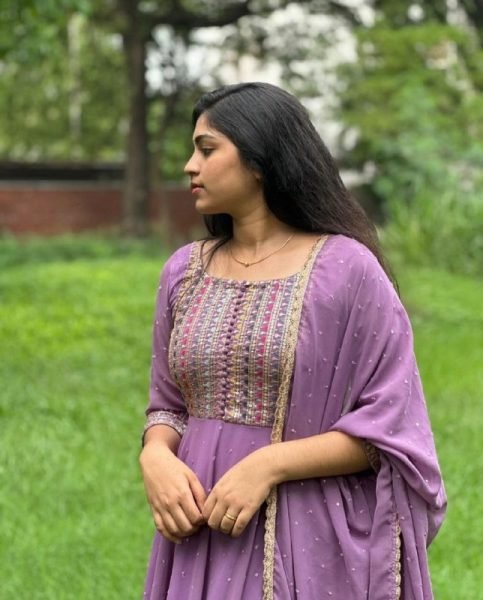 Lavender Color Fox Georgette Gown With Dupatta And Attractive Embroidery Work  Kurti With Dupatta Wholesale