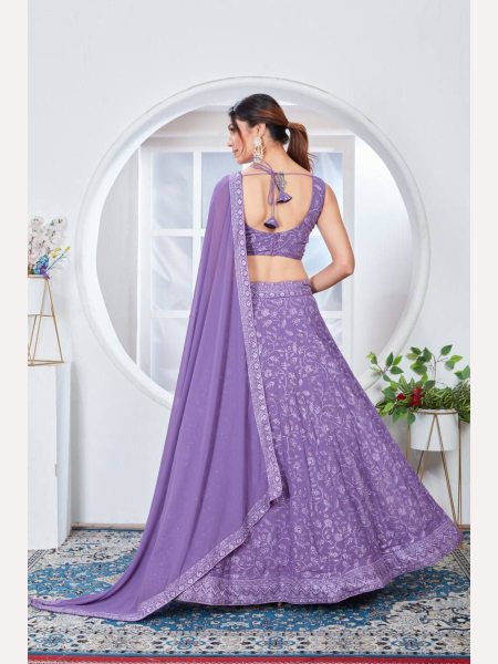 Lavender Color Fox Georgette Lehenga Choli With Embroidery Work  Designer Lehenga Choli