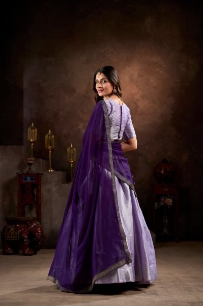 Lavender color Half Saree Jacquard Silk Lehenga Choli with Weaving Work Half Saree Lehenga