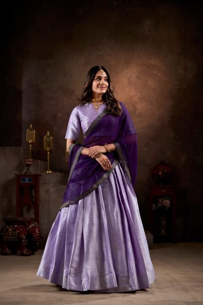 Lavender color Half Saree Jacquard Silk Lehenga Choli with Weaving Work Half Saree Lehenga