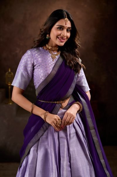 Lavender color Half Saree Jacquard Silk Lehenga Choli with Weaving Work Half Saree Lehenga