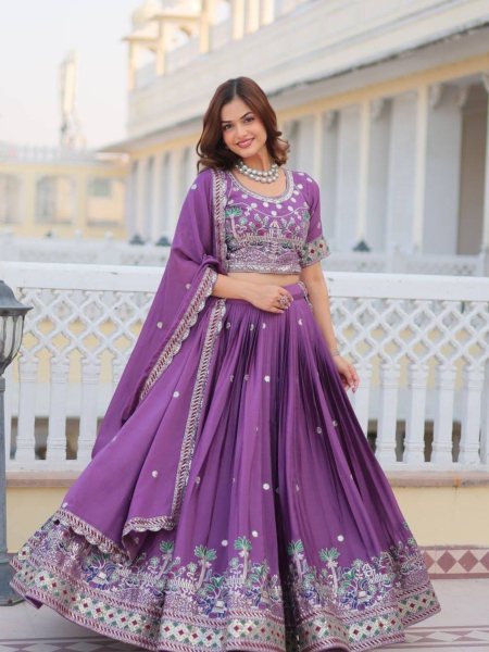 Lavender Color Pure Chinon Lehenga Choli  with Heavy Embroidery Work  Lehenga