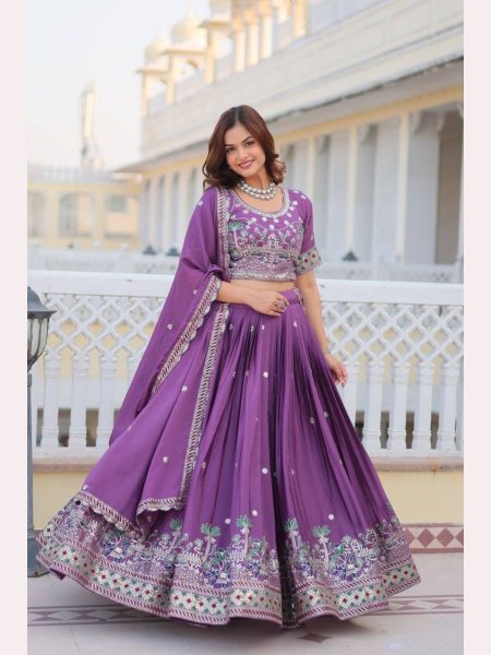 Lavender Color Pure Chinon Lehenga Choli  with Heavy Embroidery Work Designer Lehenga Choli