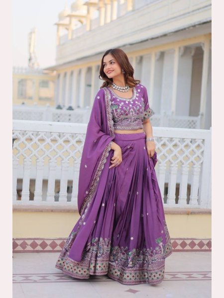 Lavender Color Pure Chinon Lehenga Choli  with Heavy Embroidery Work Designer Lehenga Choli