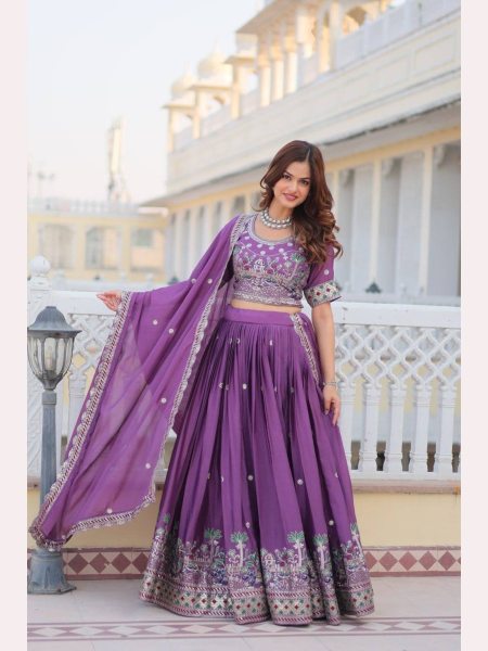 Lavender Color Pure Chinon Lehenga Choli  with Heavy Embroidery Work Designer Lehenga Choli