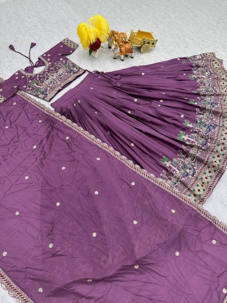 Lavender Color Pure Chinon Lehenga Choli  with Heavy Embroidery Work Designer Lehenga Choli