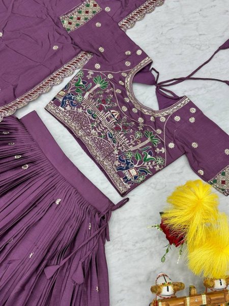 Lavender Color Pure Chinon Lehenga Choli  with Heavy Embroidery Work Designer Lehenga Choli