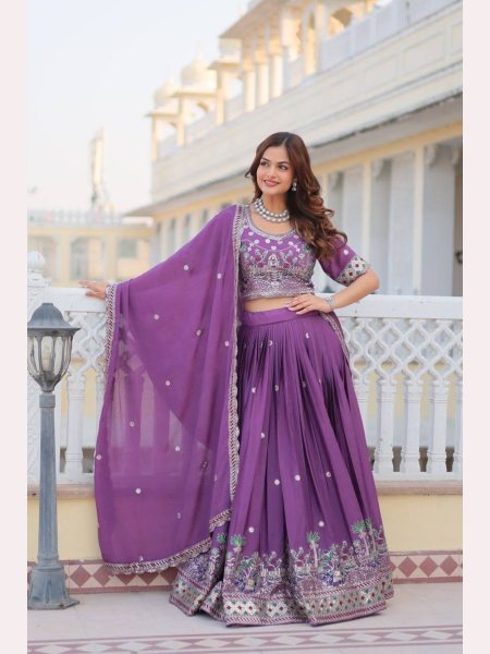 Lavender Color Pure Chinon Lehenga Choli  with Heavy Embroidery Work Designer Lehenga Choli