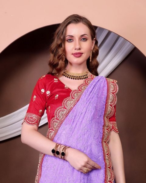 Lavender Georgette Chikankari Saree with Embroidery Work at Wholesale Rate Georgette Sarees Wholesale
