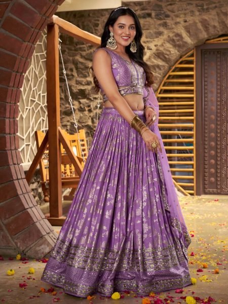 lavender jacquard lehenga choli set dola silk ethnic wear for wedding Designer Lehenga Choli