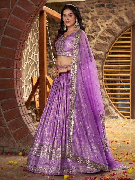 lavender jacquard lehenga choli set dola silk ethnic wear for wedding Designer Lehenga Choli
