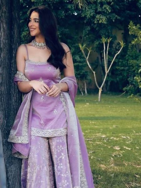 Lavender Jimmy Choo Organza Embroidery Sharara Suit for Party Look Ready To Wear Suit