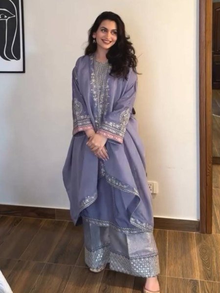 Lavender Palazzo Set with Heavy Embroidery Work  and Dupatta Trending 2025 Fashion Ready To Wear Suit