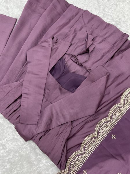 Lavender Pure Romansilk Anarkali Gown Set with Dupatta At Wholesale Rate 3 Piece Kurti Set