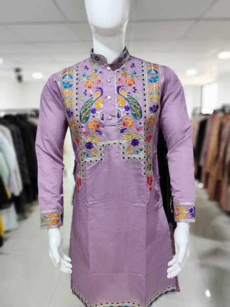 Lavender Silk Embroidery Kurta Pajama Set Premium Festive wear for Mens Mens Wear