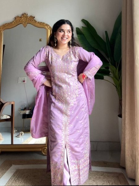 Lavender Suit Palazzo with Embroidered Dupatta Premium Festive Fashion 2025 Collection Ready To Wear Suit