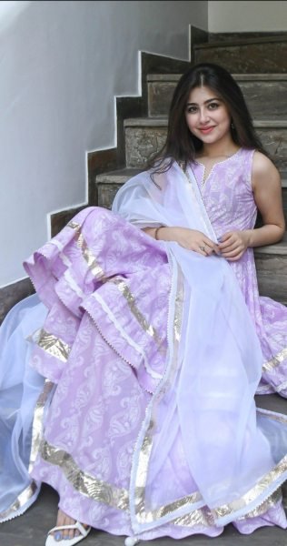 Lavender Viscose Rayon Printed Sharara Set  3 Piece Kurti Set