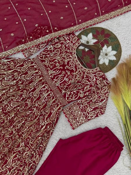 Lavish Blooming Faux Georgette Embroidered Gown for Wedding Wears Plus Size Kurti / Gown