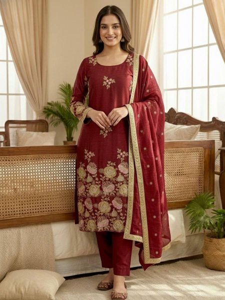 Lavish Organza Sequence Work Suit Set with Lace Border Dupatta for Ready to Wear Embroidery Kurtis 