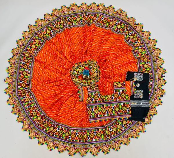 Lehariya Printed Cotton Lehenga Choli With Mirror Work  Navratri Lehnega Choli