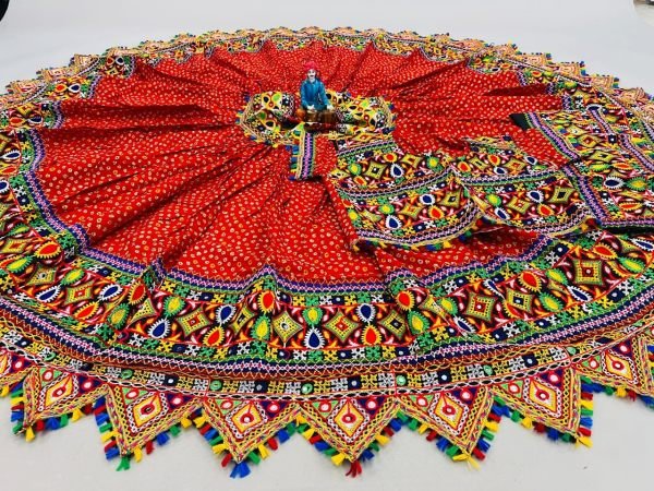 Lehariya Printed Cotton Lehenga Choli With Mirror Work  Navratri Lehnega Choli