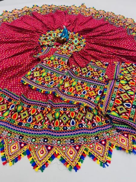 Lehariya Printed Cotton Lehenga Choli With Mirror Work  Navratri Lehnega Choli