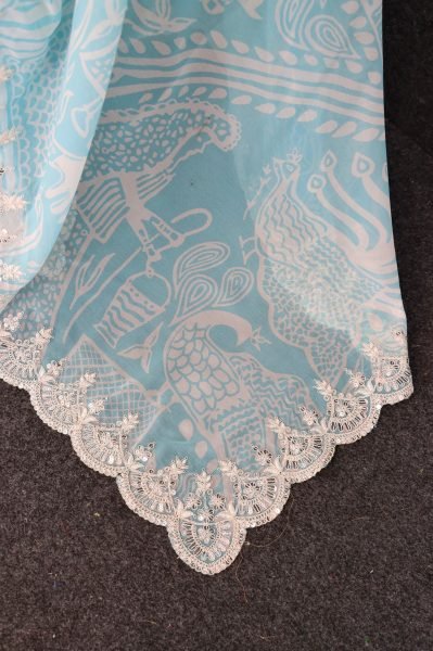 Light Blue Georgette Dori Embroidered Saree Floral Print Chiffon Saree Lightweight Fancy Party Wear Georgette Sarees Wholesale