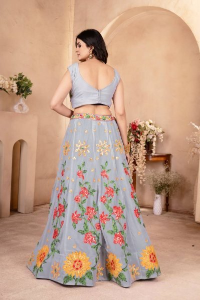 Light Blue Georgette Embroidery Bridal Lehenga With Sequence   Heavy Unstitched Blouse Designer Lehenga Choli