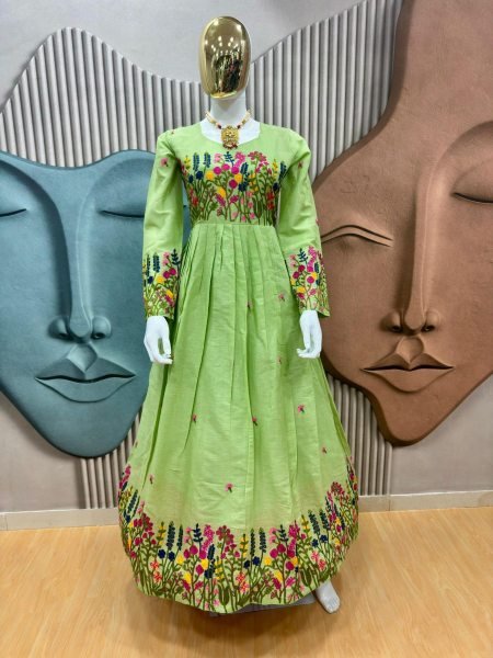Light Green Grace Embroidered Kora Cotton Kurti for Office & Daily Comfort