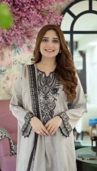 Light Grey Embroidered Faux Georgette Salwar Suit for Casual Collection Ready To Wear Collection