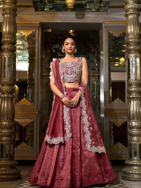 Light Maroon Color Gold Crush Embroidered Lehenga Choli 