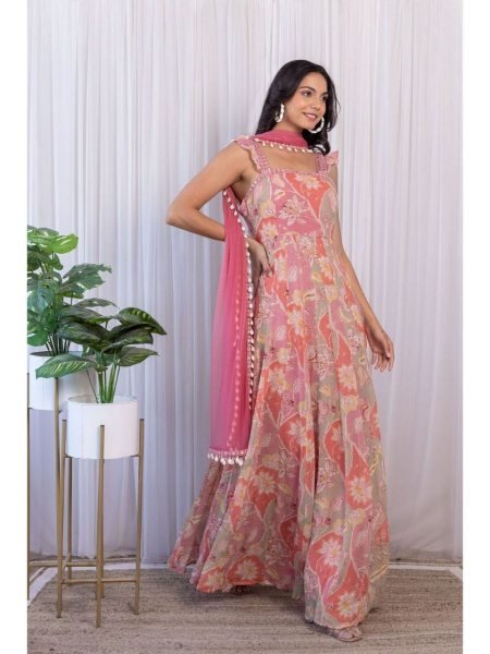 Light Pink Colour Long  Gown With Dupatta Kurti With Dupatta Wholesale