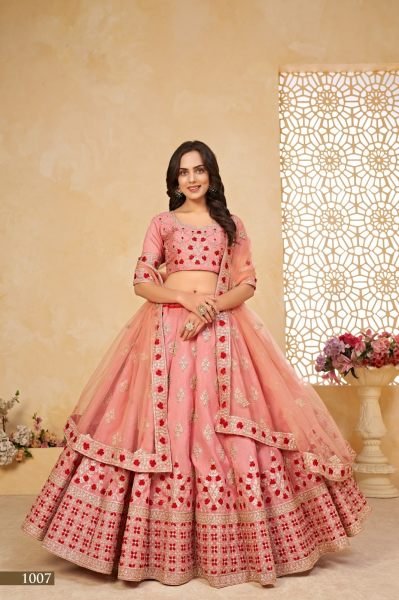 Light pink dori sequins embroidered silk lehenga choli and dupatta Designer Lehenga Choli