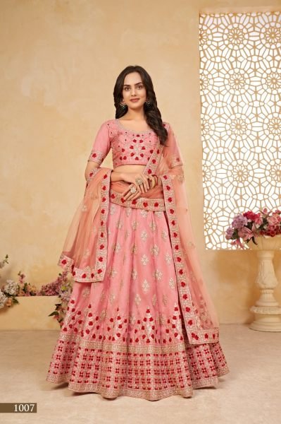Light pink dori sequins embroidered silk lehenga choli and dupatta Designer Lehenga Choli