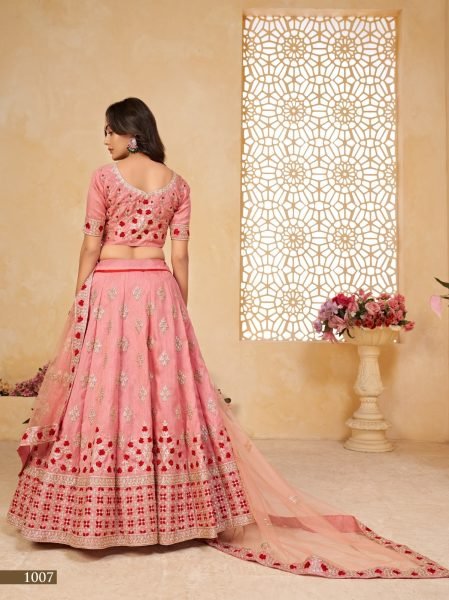 Light pink dori sequins embroidered silk lehenga choli and dupatta Designer Lehenga Choli